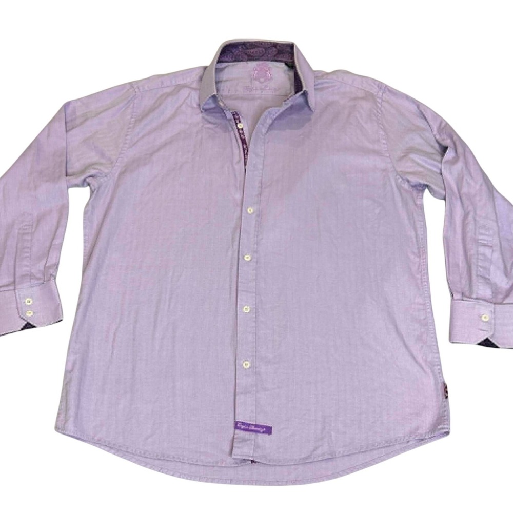 English Laundry Mens Purple Herringbone Paisley Trim Button Up Shirt 17.5 34/35
